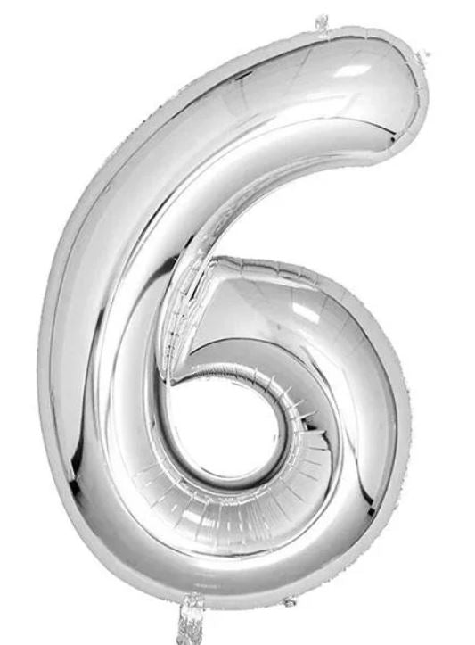 Casey 102cm Silver Balloon Number 6