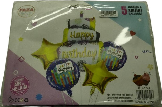 Casey 5pc Blue and Gold Themed Birthday Balloon Set