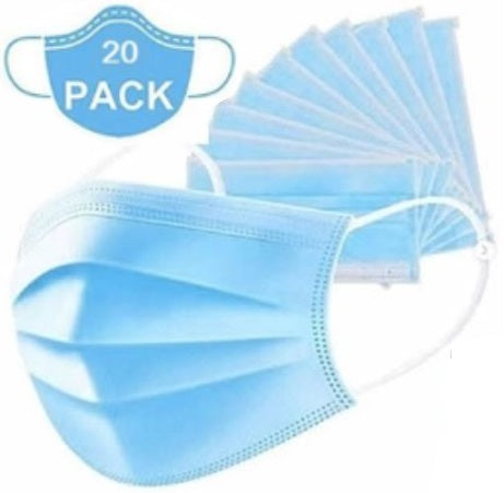 Casey 3 Ply Disposable Face Mask with Earloop 20 Per Pack blue